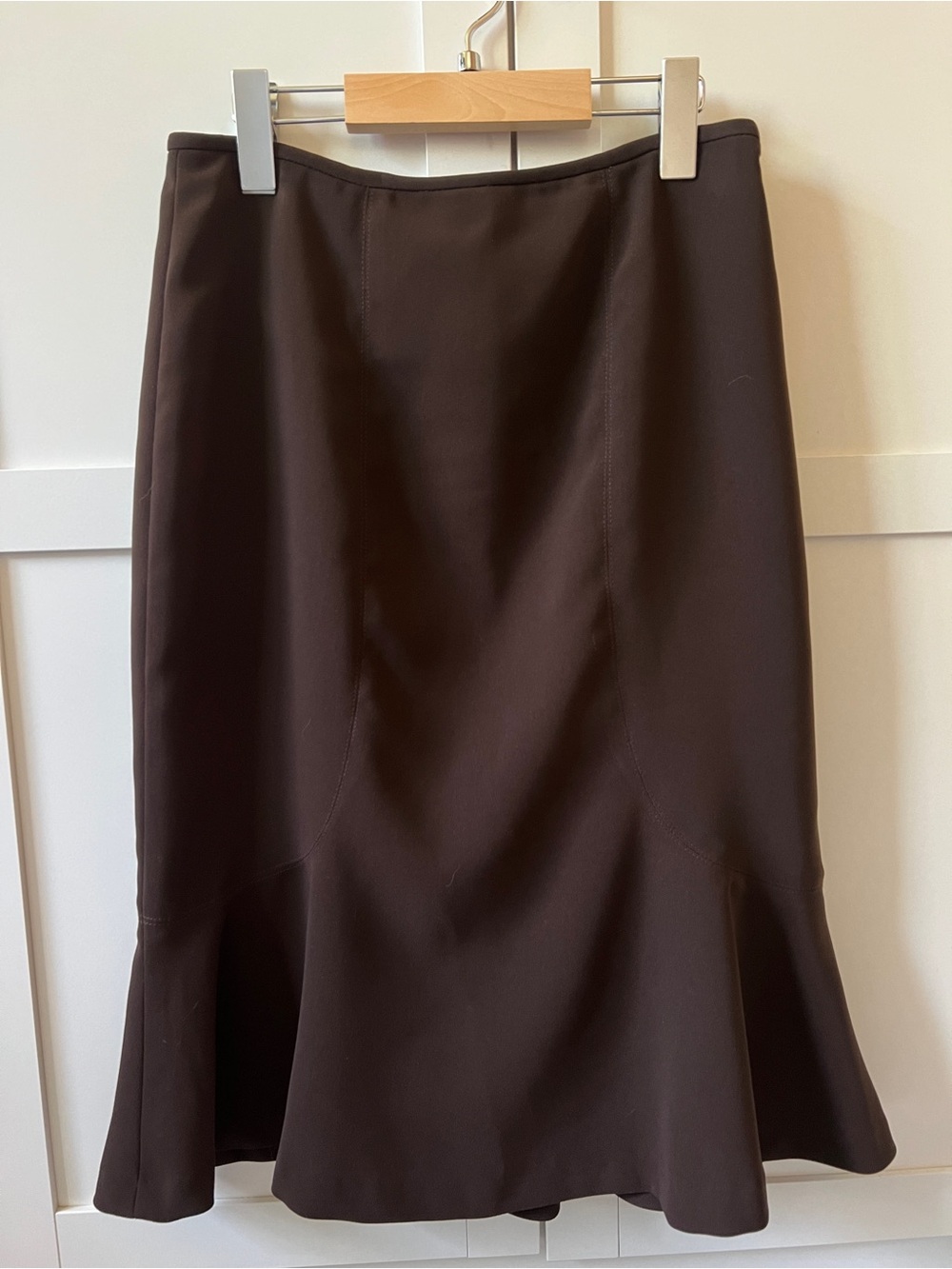 Dark Brown Flared Hem Midi Skirt